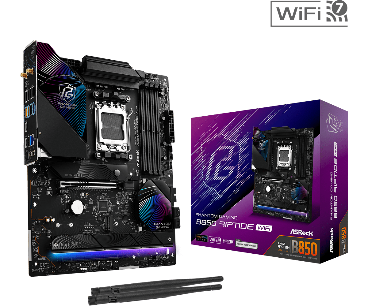 ASROCK PHANTOM GAMING B850 RIPTIDE WIFI DDR5 MOTHERBOARD